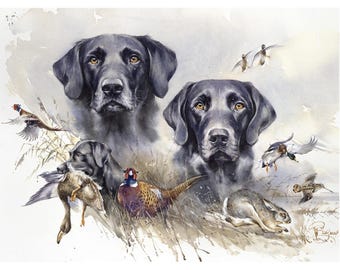 Black Labrador Watercolor Art Print: Signed Hunting Dog Giclée