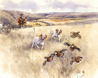 Signed Pointer Hunting Giclee Print: Dog Art by Valery Siurha