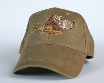 Embroidered English Setter Hunting Hat: Olive Cotton Cap