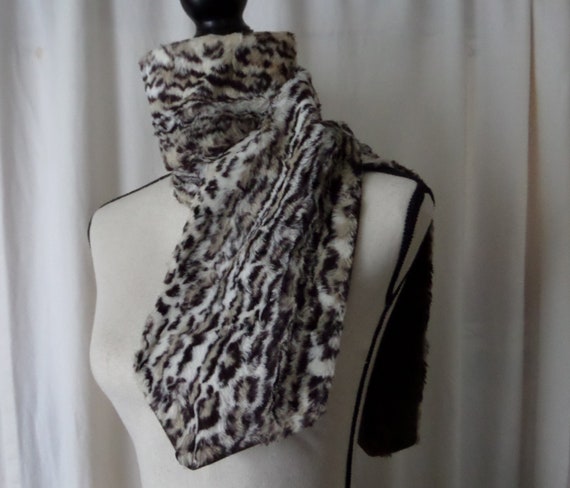 Faux Fur Animal Print Scarf, Fake Fur Snow Leopard