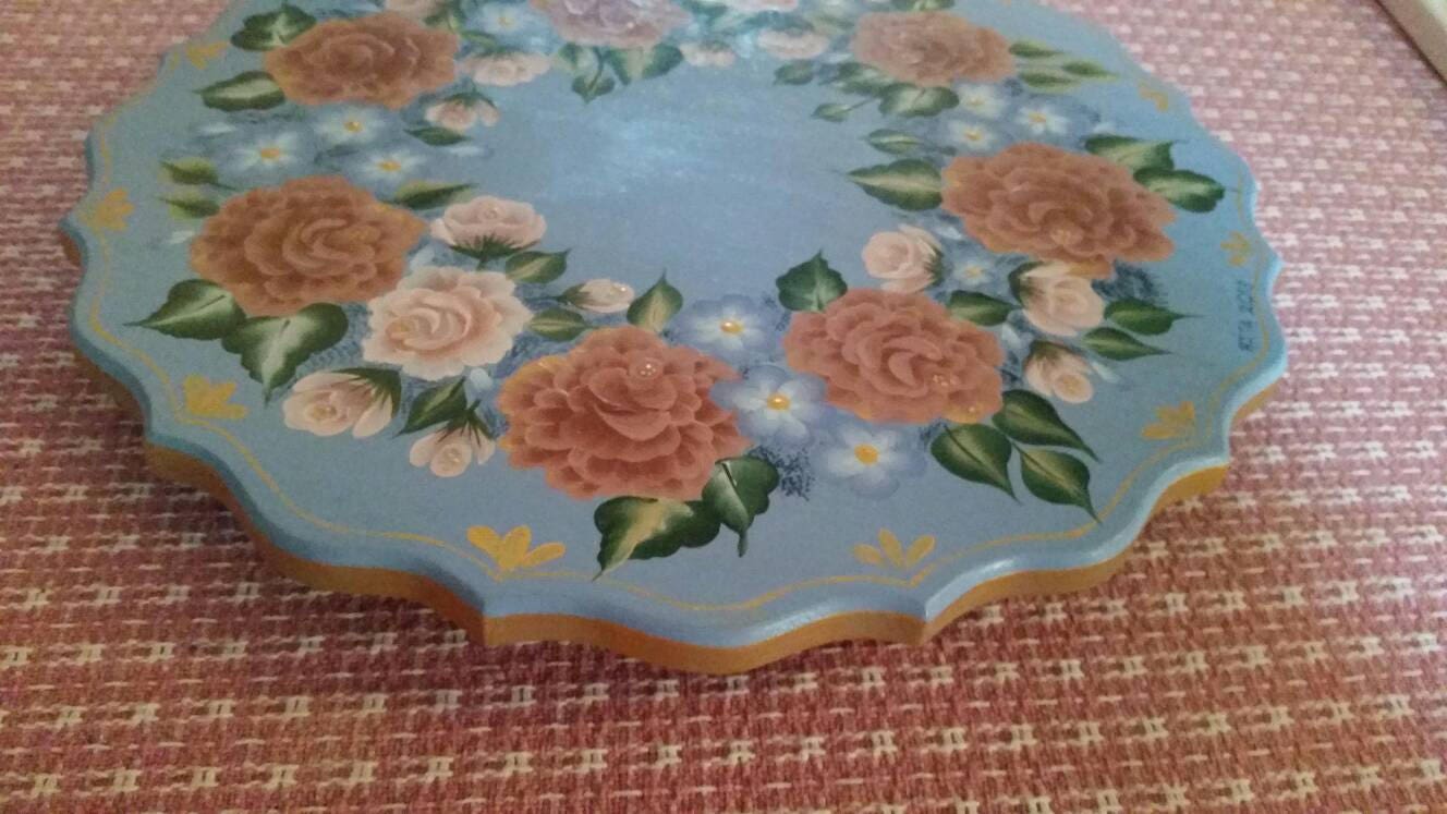 Hand painted floral lazy susan