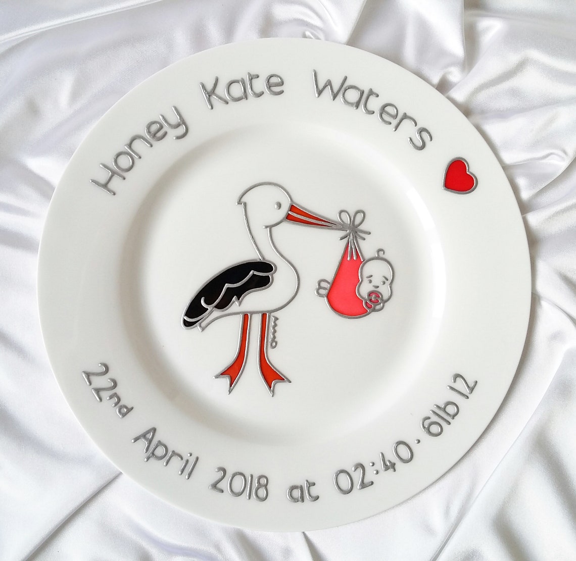 Baby's Funny Christening Plate Stork with Birth Stats Etsy