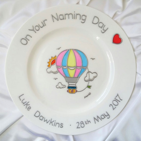 hand painted personalised baby birth gift plate horse cow sheep farmyard design