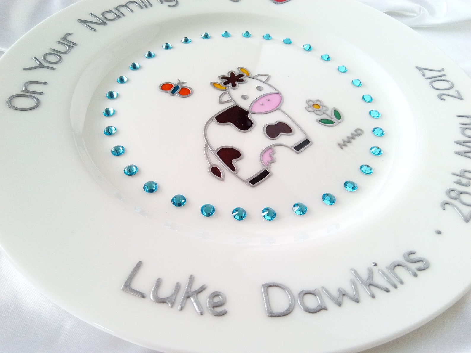 Baby Birth Plate Cute Cow Name Plate Baby Keepsake Plate Etsy