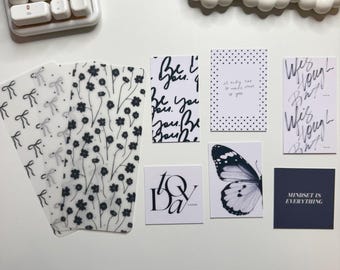 Tarjetas decorativas para carpeta A6 / Blanco y negro, insertos de bolsillo