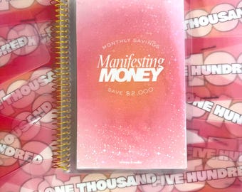 Libro de ahorros de cartulina Manifesting Money / Rastreador de desafíos de ahorro mensual