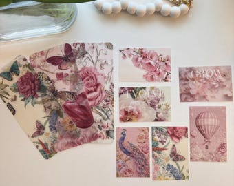 Tarjetas decorativas vintage de papel vitela con motivos florales