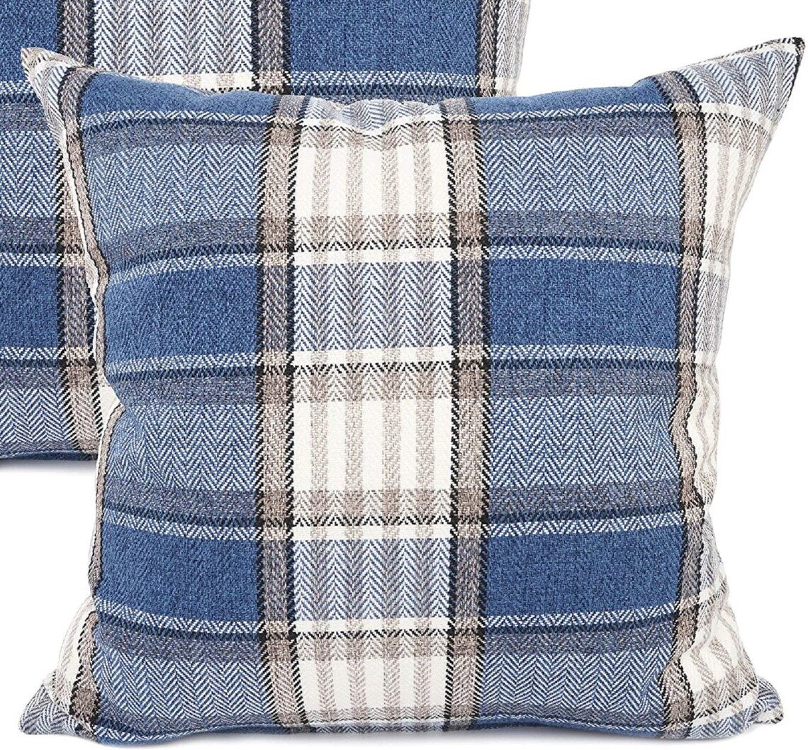 Plaid Pillow Covers / Plaid Throw Pillow / Blue Plaid / Etsy