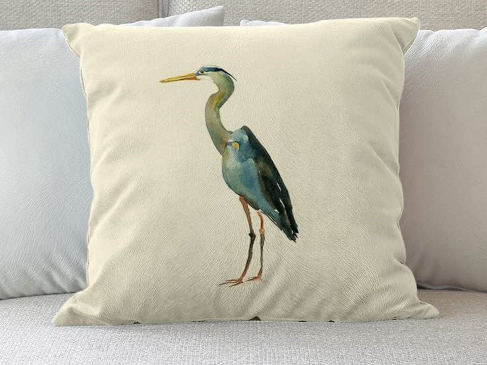 Blue Heron Pillow Cover / Blue Heron Decor / Bird Pillow / Etsy