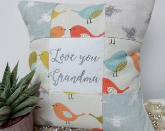 Love you Grandma birds and bees cushion, Nanny pillow,Granny cushion, personalised Gran cushion,