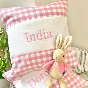 Vichykaro Namenskissen, Baby Geschenk, Baby Jungen Kinderzimmer, Vichykaro Kinderzimmer, Geschenk personalisiert, Namenskissen personalisiert, blau Vichykaro