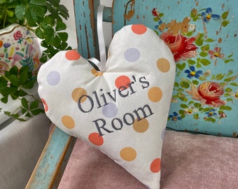 Polka Dot Name Heart, Childs room decor, name heart, embroidered heart, lavender, boys room, girls room, childs room, nursery decoration