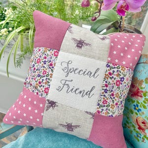 Special Friend Patchwork Cushion: Embroidered Floral Gift