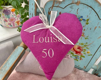 Name and Age Heart, Birthday gift, birthday present, linen heart, lavender heart, home fragrance, birthday, for her, gifts for her, heart