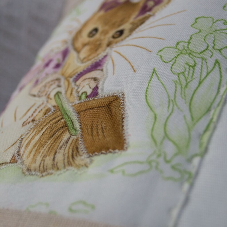 Beatrix Potter© Patchwork Name Cushion Natural, beatrix potter cushion, childrens cushion, nursery cushion, peter rabbit cushion, flopsy zdjęcie 7