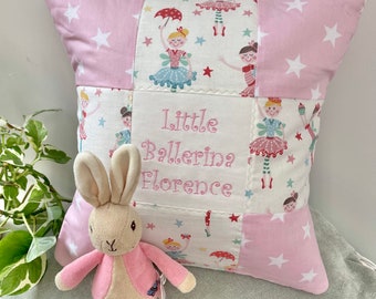 Patchwork Ballerina Cushion - Little Girls Cushion - Ballerina Doll - Pink Cushion - Birthday Gift - Pink Ballerina Pillow- Pink Cushion