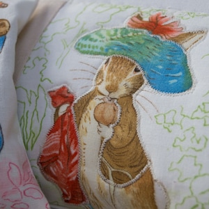 Beatrix Potter© Patchwork Name Cushion Natural, beatrix potter cushion, childrens cushion, nursery cushion, peter rabbit cushion, flopsy image 6