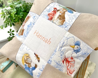 Beatrix Potter© Patchwork Name Cushion Natural, beatrix potter cushion, childrens cushion, nursery cushion, peter rabbit cushion, flopsy