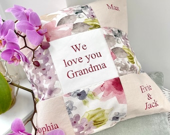 Grandchildren cushion, grandparents cushion, grandma cushion, grandpa cushion, floral cushion, gift from grandchildren, gift from grandkids