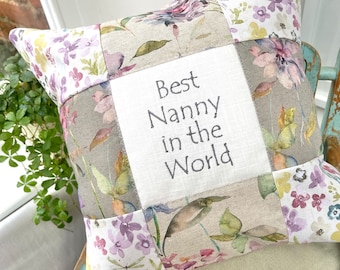 Best Nanny  in the world cushion - Personalised Gift For Mum - Personalized Pillow - Embroidered Cushion - Best Mom - Best Mummy