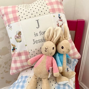 Peter Rabbit© Alphabet Cushion Gingham - Personalised Baby Gift - Personalized Pillow - Beatrix Potter Nursery - 1st Birthday Gift