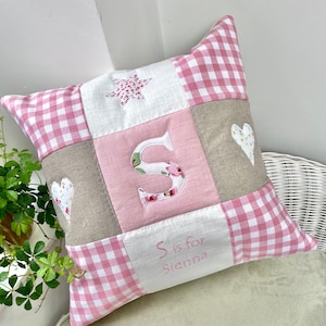 Personalised Alphabet Gingham Cushion: Embroidered Nursery Decor