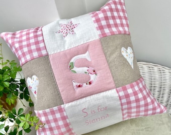 Personalised Alphabet Gingham Cushion: Embroidered Nursery Decor