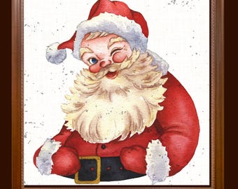 Jolly Winking Santa Watercolor Print – Festive Christmas Art Decoration