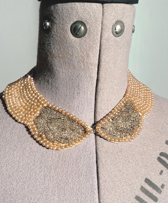 original vintage 1950s faux pearl beaded collar necklace