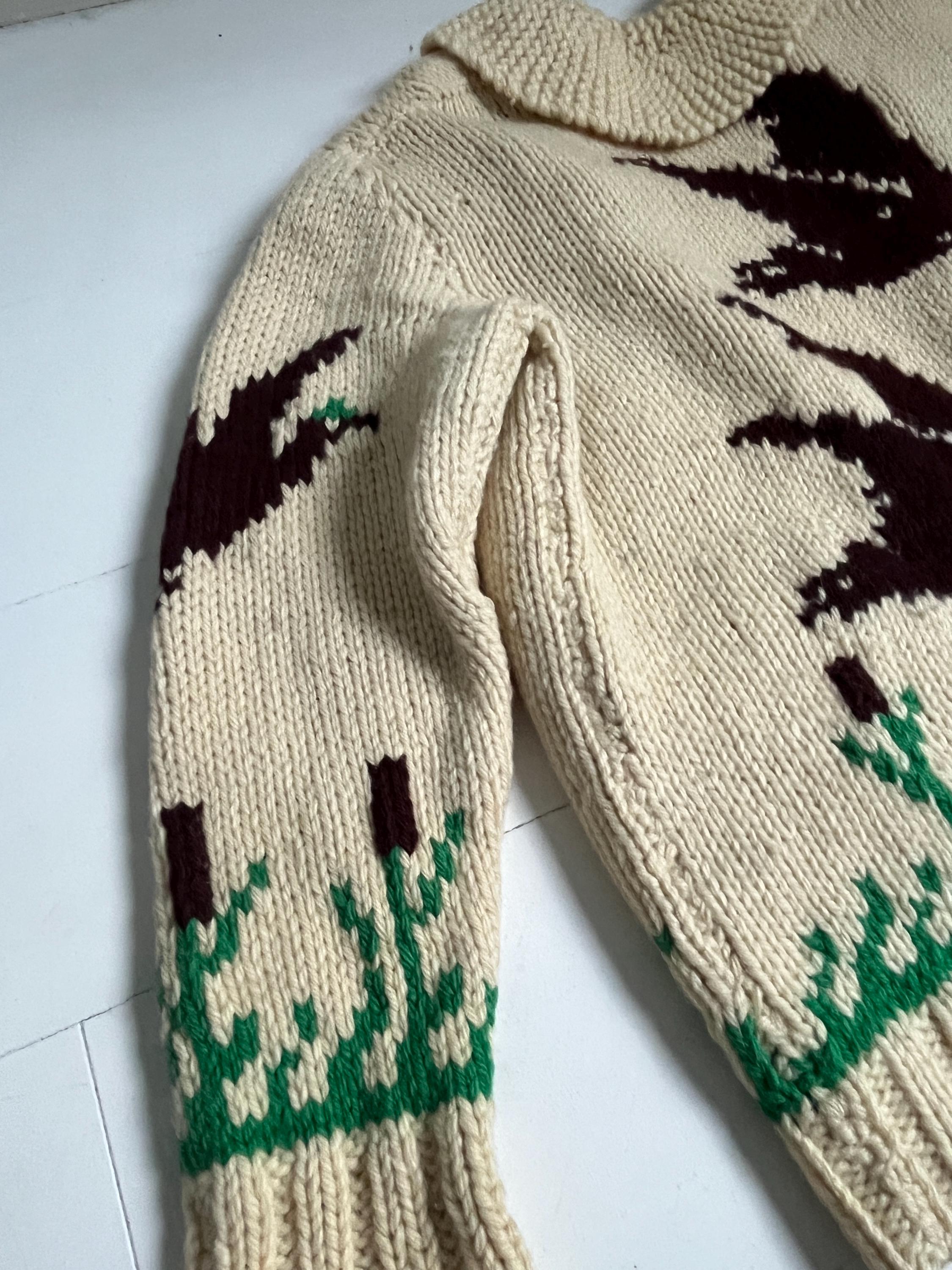 @*様 1950s~60s DUCK PATTERN COWICHAN SWEA Original Vintage 1950s Cowichan Hunting Duck Cardigan Sweater