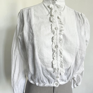 Edwardian blouse sheer cotton tuxedo shirt antique blouse frills