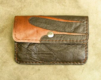 Mini wallet recycled goat leather dark brown & recycled cow leather medium brown