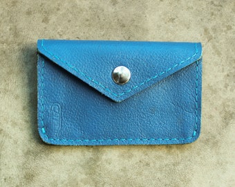 Mini wallet / business card holder / bank card holder recycled cowhide light blue