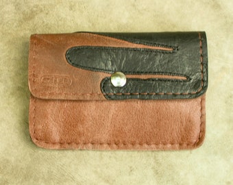 Mini purse made of upcycled cowhide, medium brown & recycled goatskin, black