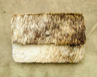 Wallet L, recycled cowhide fur drawing natural white-light brown-dark brown