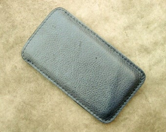 Smartphone bag recycled cowhide leather, medium blue, very soft
