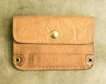 Mini debit/business card wallet upcycled briefcase cowhide light brown