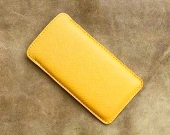 Smartphone case sun yellow recycled cowhide, soft