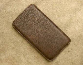 Cell phone case recycled cowhide brown, soft