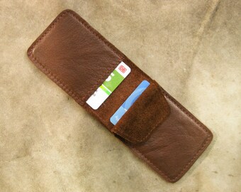 Mini EC card case soft upcycled cowhide medium brown