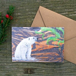 Carte de Noël ours polaire, carte A6 recyclée, intérieur vierge.