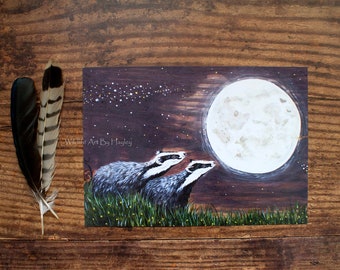 Moon gazing badger print, A5 size.