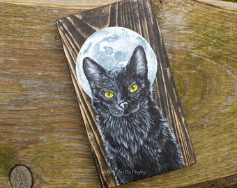 Original painting, black cat, full moon series