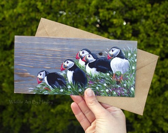 Puffin bird greetings card, wildlife lover, animal art card