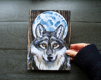 A5 art print, wolf and moon , recycle card, Full moon series