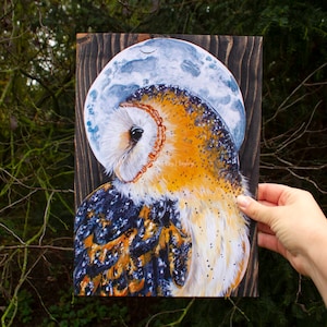 A4 art print, barn owl, full moon print