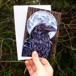 Raven wenskaart, volle maan kunstkaart