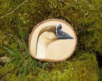 Chinese goose painting on a birch wood slice