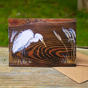 Wenskaart met wilde dieren, zilverreiger, A6-kunstkaart