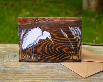 Wildlife greetings card, egret, A6 art card